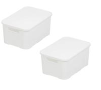 BranQ Home essential Lot de 2 corbeilles avec couvercle aspect rotin - Taille M 10 l - Plastique PP sans BPA - Blanc - 28,8 x 19,7 x 16,2 cm - 2 pièces.
