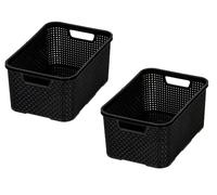 BranQ Home essential Lot de 2 corbeilles design rotin Taille L 19 l Plastique PP sans BPA Noir 38 x 27,8 x 18,5 cm