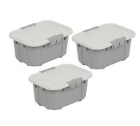 BranQ Home essential Lot de 3 boîtes de rangement universelles avec couvercle Velur - 8 l - Plastique PP sans BPA - Gris clair