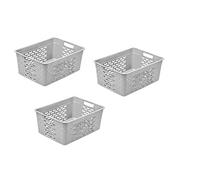 BranQ Home essential Lot de 3 corbeilles de rangement universelles multifonctionnelles, design coton, en plastique, sans BPA, taille S, 3,5 l, gris clair