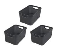 BranQ Home Essential Lot de 3 corbeilles - Design rotin - en Plastique polypropylène Anthracite Taille M 10 l