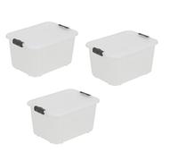 BranQ Home essential Velur Lot de 3 boîtes de rangement universelles avec couvercle en plastique PP sans BPA Transparent 16 l