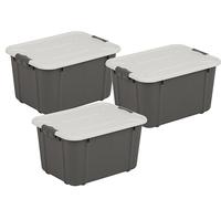 BranQ Home essential Velur Lot de 3 boîtes de rangement universelles avec couvercle en plastique PP sans BPA Gris foncé 16 l