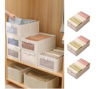 Braozaiw Organisateurs de tiroir, ensemble de séparateurs de rangement, organiseurs pliables en tissu pour vêtements, sous-vêtements, chaussettes, organiseur de vêtements (beige, taille XL/3 pièces