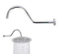 Bras Douche S 43cm, Acier Inoxydable, Extension, Col de Cygne | Rallonge murale, 1/2", pour pomme pluie, rosace incluse