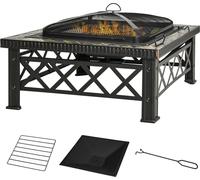 Brasero 3-en-1 avec pare-étincelles, grille de cuisson et seau à glace - Barbecue de jardin noir - 76 cm x 76 cm x 47 cm