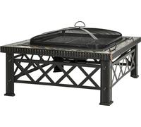 Brasero 3-en-1 avec pare-étincelles, grille de cuisson et seau à glace pour barbecue de jardin, noir, 76 x 76 x 47 cm