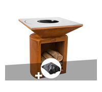 Brasero Artiss G2 Corten Plaque Acier Carbone + Housse De Protection Multicolore