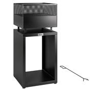 Brasero avec compartiment de stockage pour le bois et grille pour le charbon | Couleur : Noir | Dimensions : 39 x 39 x 87 cm