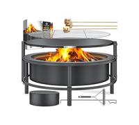 Brasero avec grille de cuisson Ø 65 cm Panier à feu 0,6 mm en acier traité à froid, Brasero mobile avec pneus, Brasero à bois