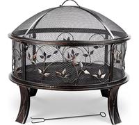 Brasero avec pare-étincelles – Ø71 cm – Feu de terrasse – Barbecue de jardin – Fumoir – Pour le jardin, la terrasse et la chaleur hivernale – Design rétro avec tisonnier et grille à charbon