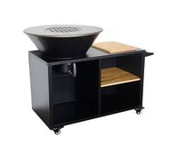 Brasero barbecue Ø80cm - Stromboli - coloris noir avec grille de cuisson et espace de rangement. L 138 x P 82 x H 114 cm