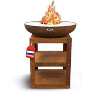 Brasero Barbecue Bakka de Heat - Plancha en Acier avec Socle Stockage de Bûches - Ø 80x100 cm - Cuisine d'Extérieur Desig - 80x80x100 cm