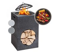 Blumfeldt Brasero Exterieur pour le Jardin, Brasero Plancha Portable avec Grille de BBQ, Pare-Etincelles et Bol en Acier, Brasero Barbecue avec Foyer pour le Camping, Brûleur à Bois, 50 x 75 x 50 cm