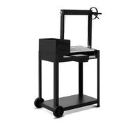 BRASERO - Barbecue charbon et bois Salamanca - Grille ronde en acier chromé de 40,5 x 49 cm réglable en hauteur - Grill à manivelle - Poignée - Bac à charbon - Tablette inférieure, Noir