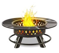 Braséro - Blumfeldt Rosario - jardin ou terrasse 3-en-1 Ø 120cm - Braséro barbecue - Grille inox Ø 70cm - Table d'extérieur en acier