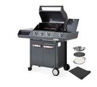 BRASERO BY FAVEX - Barbecue gaz Emma 3 brûleurs + Side - 11,95 kW - Grille fonte FLEXIGRILL - Pack Switch Grid inclus (pizza, saisie, volaille) - Tapis 119 x 81 cm