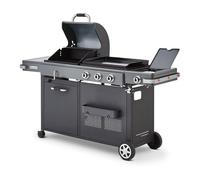 BRASERO BY FAVEX - Bi-Energy Gun Metal - Plancha gaz & barbecue charbon avec brûleur latéral - 12,95 kW - Plaque fonte émaillée 60 x 42 cm - Grille fonte - Jusqu'à 14 convives - Certifié LONGTIME