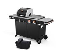 BRASERO BY FAVEX - Plancha gaz et barbecue charbon Bi-Energy L - Housse de protection incluse - 2 x 3,6 kW - plaque inox 49 x 42 cm - grille 48 x 42 cm - Réglage charbon par manivelle - 12 convives