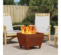Brasero carré 50 x 50 x 38 cm en acier résistant aux intempéries, foyer carré pour le jardin, foyer d'extérieur moderne pour bois, aspect rouille