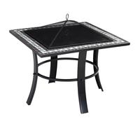 Brasero carré Runedak 76 cm acier laqué pierres mosaïque accessoires couvercle jardin terrasse feu bois charbon briquette barbecue