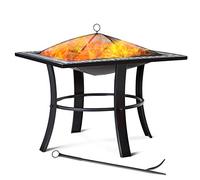 Brasero carré Runedak 76 cm Acier laqué Pierres mosaïque Accessoires Couvercle Jardin terrasse feu Bois Charbon briquette Barbecue