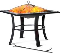 Brasero carré Runedak 76 cm acier laqué pierres mosaïque accessoires couvercle jardin terrasse feu bois charbon briquette barbecue