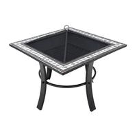 Brasero carré Runedak 76 cm acier laqué pierres mosaïque accessoires couvercle jardin terrasse feu bois charbon briquette barbecue