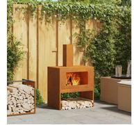 Brasero cheminée rectangulaire 60 x 40 x 95,5 cm en acier corten - aspect vieilli, résistant aux intempéries
