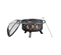 Braséro de Jardin à Bois Chauffage extérieur Acier Foyer Rond 75cm avec Couvercle de Protection et tisonnier Noir Teamson Home CU296
