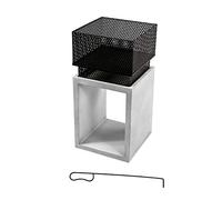 Braséro de Jardin à Bois Chauffage extérieur avec tisonnier Couvercle Acier Ciment Noir Rangement à bûches Teamson Home PT-FW0004