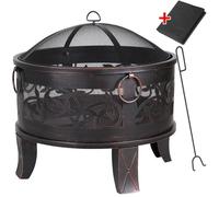 GARDEBRUK® Brasero Rond Ø67 cm en Acier Imitation Rouille Protection Anti-Étincelles Jardin Terrasse Cheminée d'Extérieur