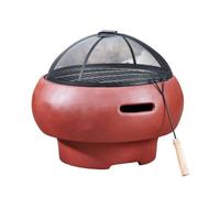 Braséro de Jardin à Bois Chauffage extérieur avec tisonnier Couvercle Grille Charbon BBQ Ciment Rouge Teamson Home HR17501AC