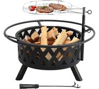 Brasero de jardin avec grille de barbecue - Bol à feu pour terrasse - Grille de barbecue à hauteur réglable - Protection contre les étincelles - Fonte - Pour barbecue au charbon de bois - Facile à net
