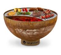Braséro de jardin - blumfeldt Braséro Savage - Foyer de terrasse - Grille barbecue Ø60cm - Braséro 2 en 1 - Charbon ou bois - Rouille