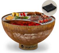 Braséro de jardin - blumfeldt Braséro Savage - Foyer de terrasse - Grille barbecue Ø60cm - Braséro 2 en 1 - Charbon ou bois - Rouille