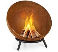 blumfeldt Braséro Fireball - Brasero exterieur terrasse en acier, Ø 66cm,cheminée inclinable, 3 mm d'épaisseur, Utilisable horizontalement et diagonalement, Housse de pluie - Rouille/Bois