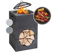 Blumfeldt Brasero Exterieur pour le Jardin, Brasero Plancha Portable avec Grille de BBQ, Pare-Etincelles et Bol en Acier, Brasero Barbecue avec Foyer pour le Camping, Brûleur à Bois, 50 x 75 x 50 cm