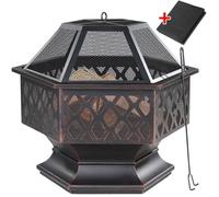 Brasero de jardin en acier rond 70x60,5x62,5cm noir-bronze pour barbecue et feu de bois extérieur