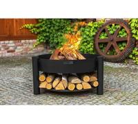 Brasero de jardin SOLAFA avec range bois en acier-Noir-Noir-Ø 70cm--