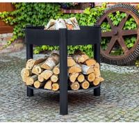 Brasero de jardin SOLAFA XL avec range bois en acier-Noir-Noir-Ø 70cm-60.00 --