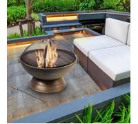 Braséro de Jardin à Bois Chauffage extérieur avec tisonnier Couvercle Grille BBQ Acier bronzé Teamson Home HR30701AA