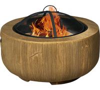 Brasero designé comme un tronc d'arbre, avec grille anti-étincelles, grille à charbon, pelle, dimensions : 61,5 x 39 cm
