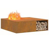 Brasero en acier corten - 100x100x30 cm, avec espace de rangement pour le bois