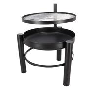 Braséro en fer avec grille de cuisson - Noir - L 54 x P 66,5 x H 69 cm