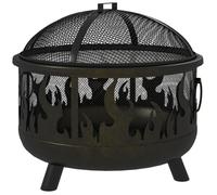 Brasero extérieur - Ø61,5 cm x 52 cm - Noir - Métal - Grille amovible - Pare-étincelles inclus - Tisonnier inclus