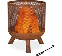 Brasero - Grillage - aspect rouillé - avec tisonnier - 53 x 44 cm - Acier - Brun