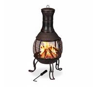 Relaxdays Poêle aztèque brasero – tisonnier, grille à bois, pare-étincelles, H 89 cm, rouge-bronze