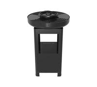 Brasero Ø60 cm avec Grille et Cocotte Fonte Noir | Brasero Ø60 cm, hauteur 90 cm, acier thermolaqué, grille en fonte, cocotte incluse, rangement 2 niveaux, 26,1 kg, noir