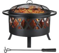 Brasero multifonctionnel 3-en-1 : foyer, barbecue au charbon de bois. Diamètre : 81 cm. Protection contre les étincelles. Grille de cuisson en fonte. Idéal pour le jardin. Facile à nettoyer